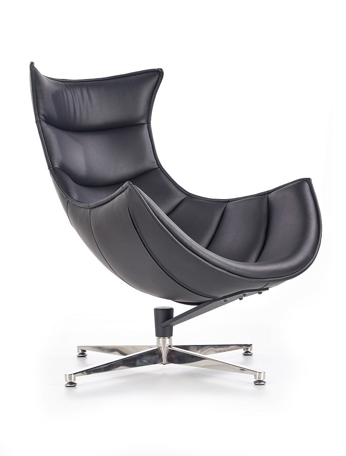 „Luxor" Swivel Armchair — Black Leather and Designer Cocoon