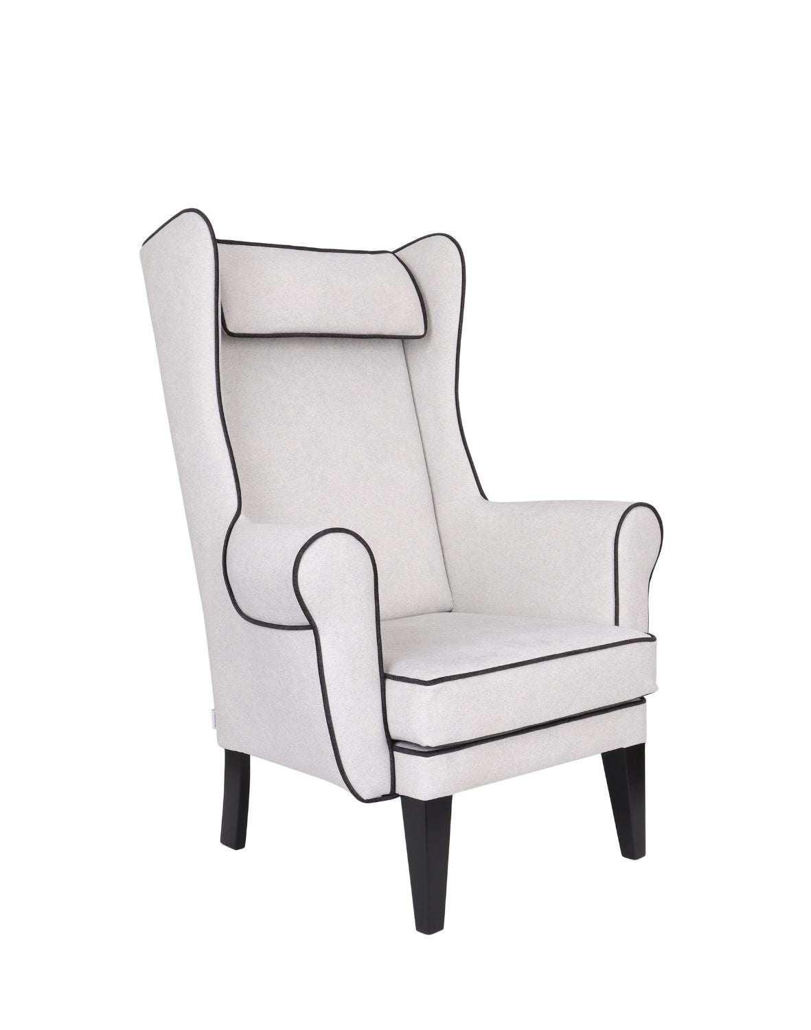 „Skandi" Wingback Armchair — Light Grey with Contrast Piping