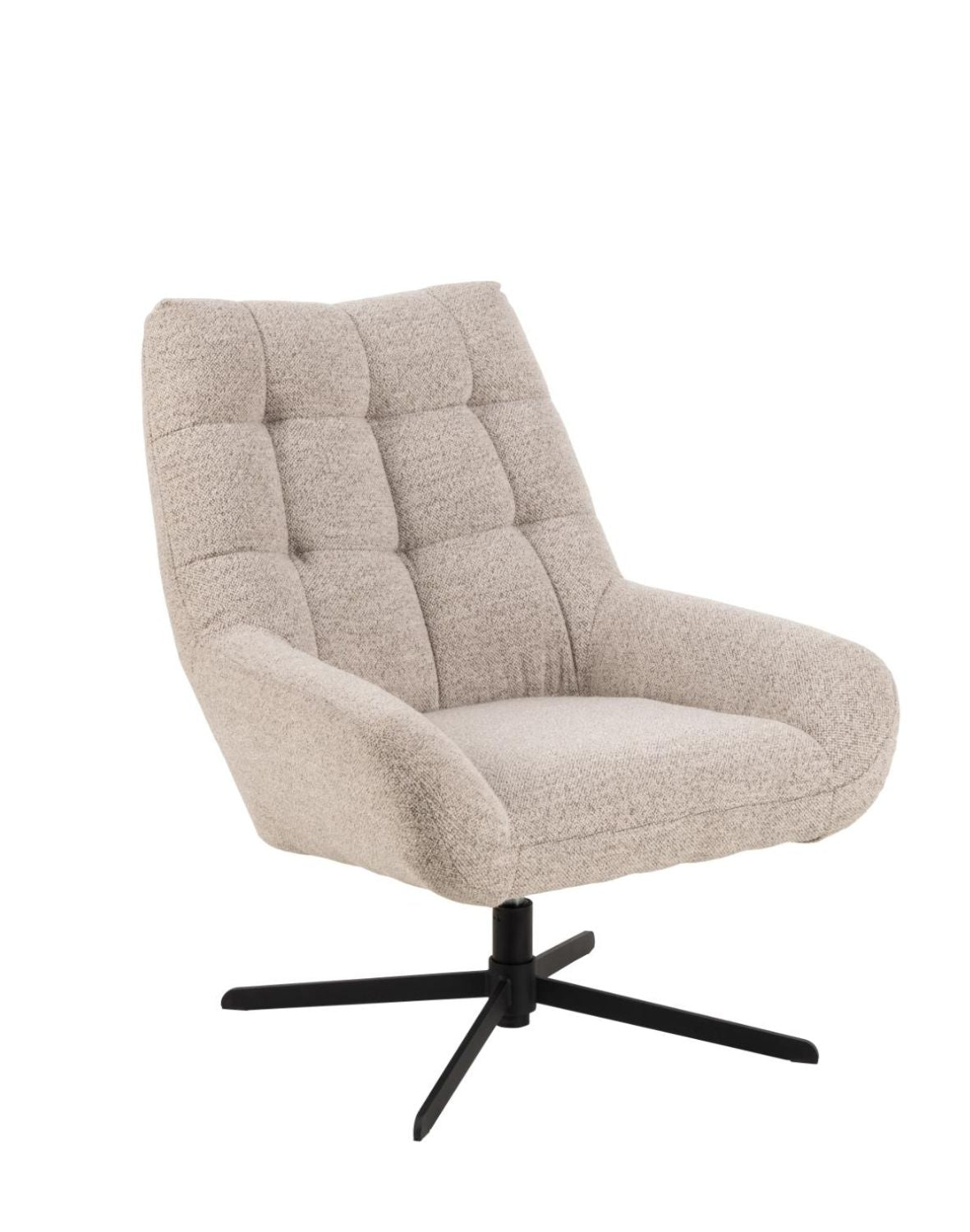 „Kvadro" Swivel Armchair — Grid Tufting in Ecru