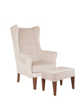 „Royal" Wingback Armchair with Footstool — High Back in Ecru