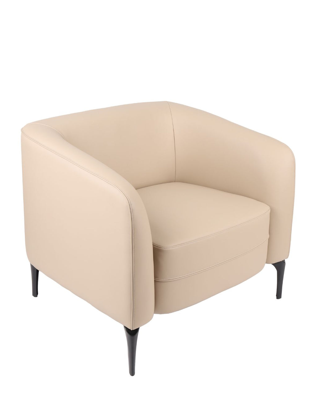 „Tub" Armchair — Beige Leather and Elegant Legs