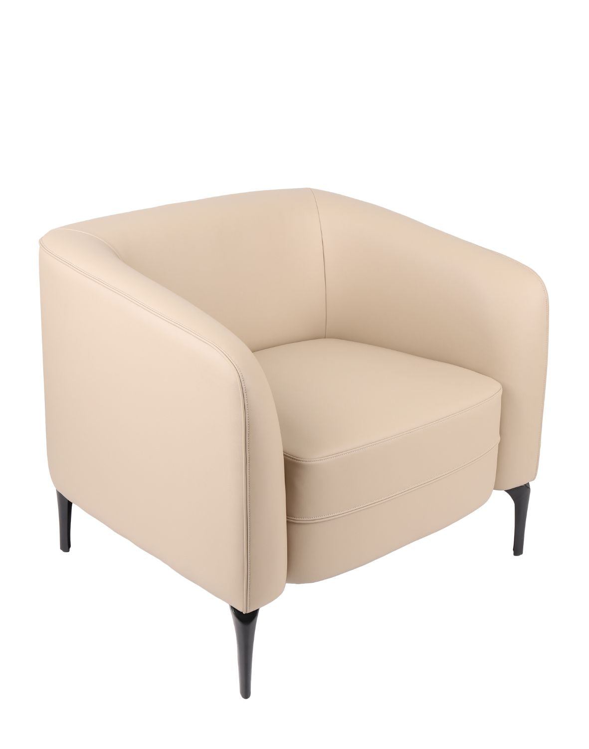 „Tub" Armchair — Beige Leather and Elegant Legs