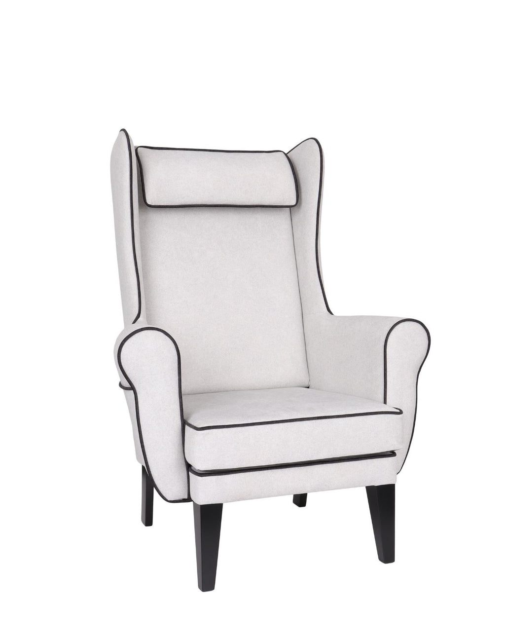„Skandi" Wingback Armchair — Light Grey with Contrast Piping
