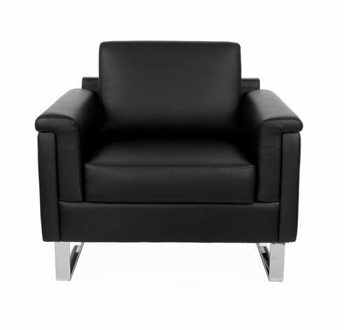 „Business" Armchair — Black Leather and Chrome Base
