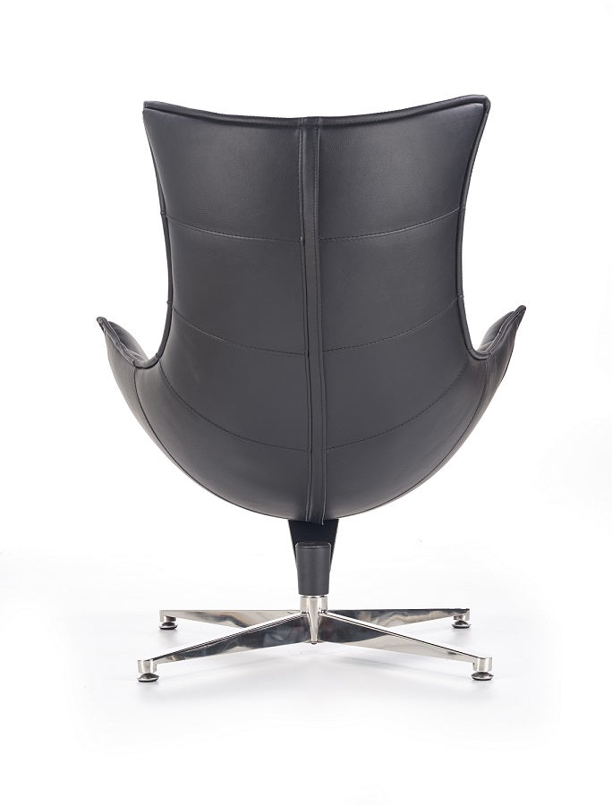 „Luxor" Swivel Armchair — Black Leather and Designer Cocoon