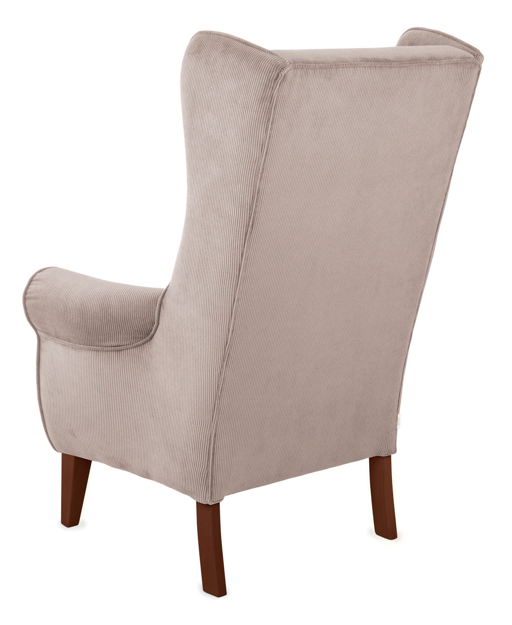 „Corduroy" Wingback Armchair with Footstool — High Back in Taupe
