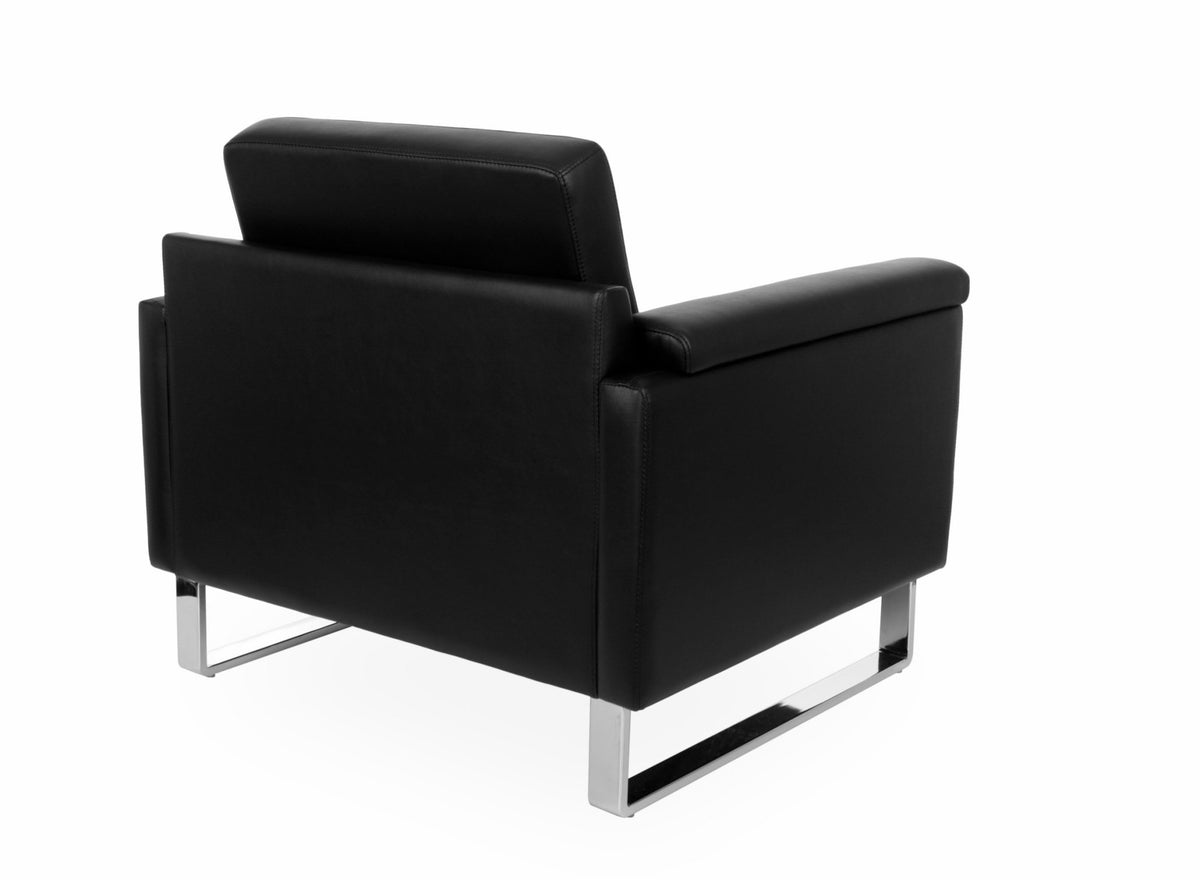 „Business" Armchair — Black Leather and Chrome Base