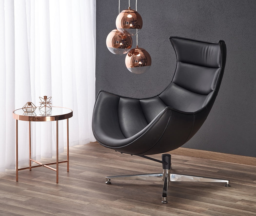 „Luxor" Swivel Armchair — Black Leather and Designer Cocoon