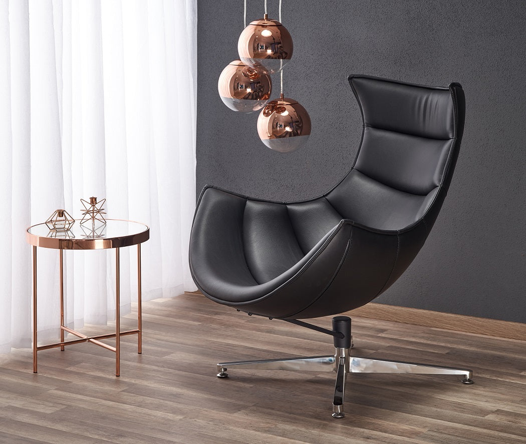 „Luxor" Swivel Armchair — Black Leather and Designer Cocoon