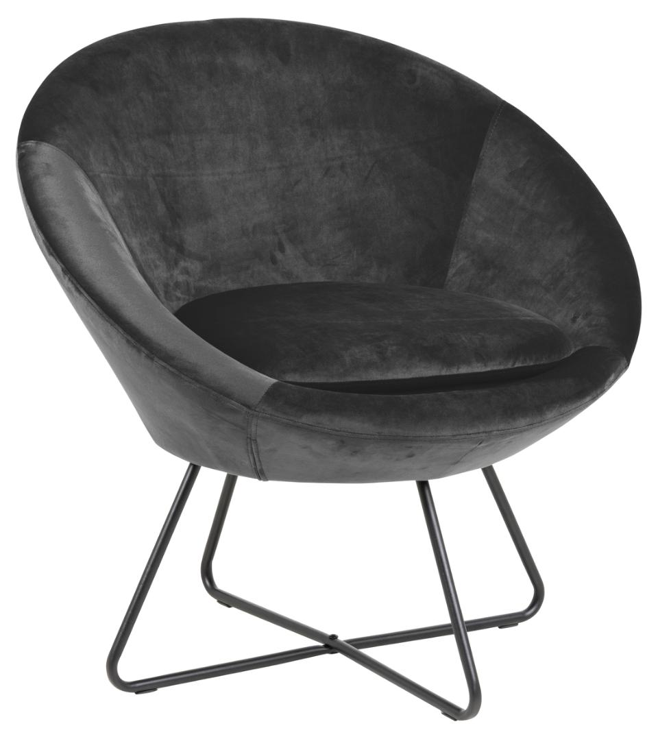 „Bowl" Armchair — Round Form in Anthracite Velvet