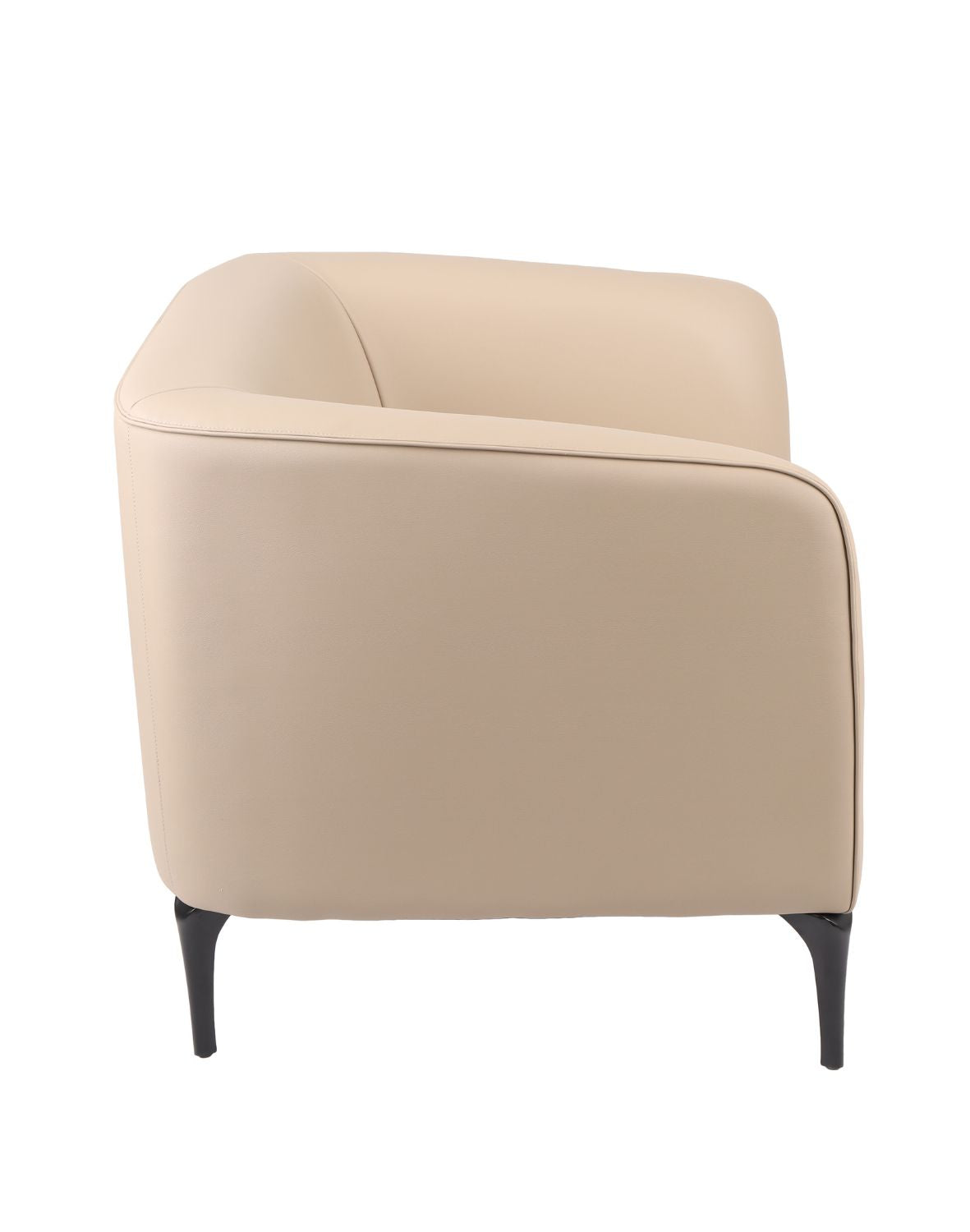 „Tub" Armchair — Beige Leather and Elegant Legs