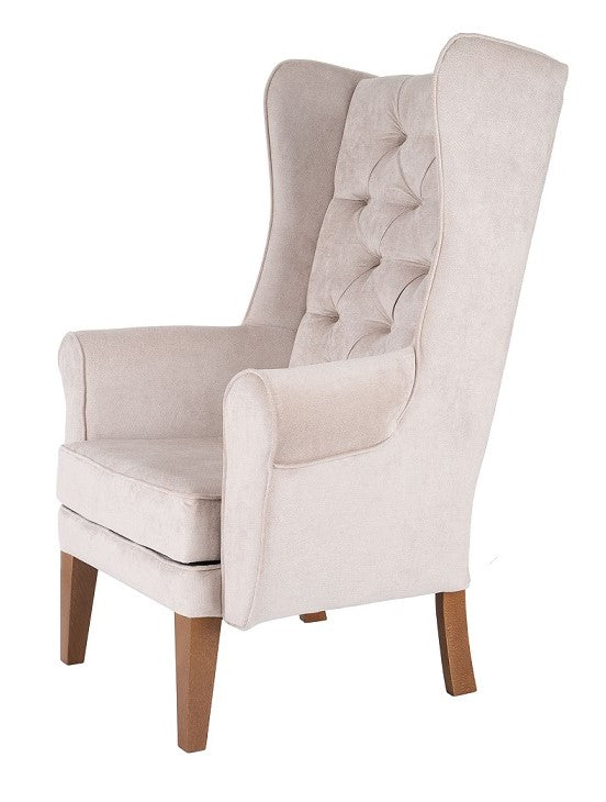 „Pearl" Wingback Armchair — Tufted in Cream White