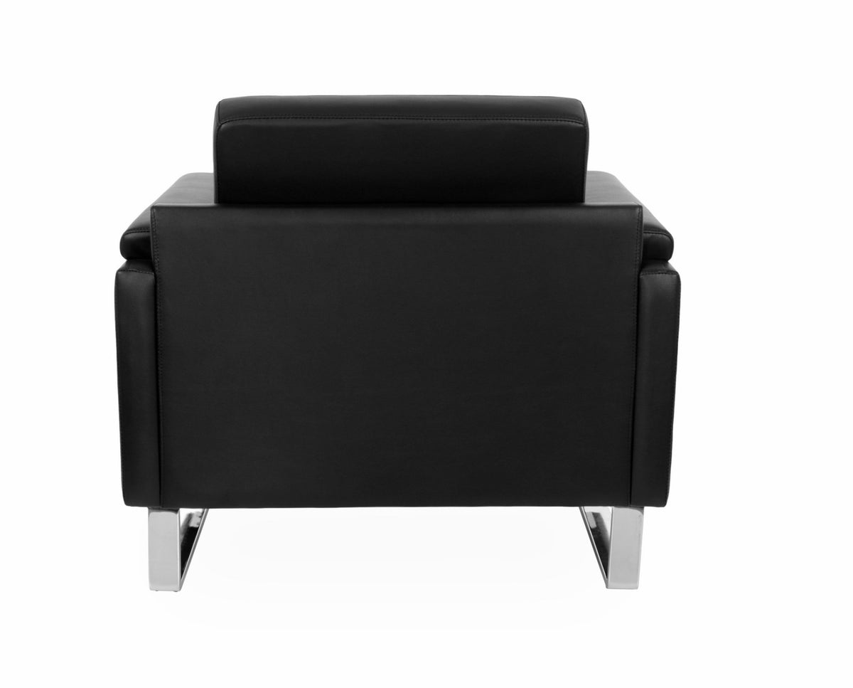 „Business" Armchair — Black Leather and Chrome Base